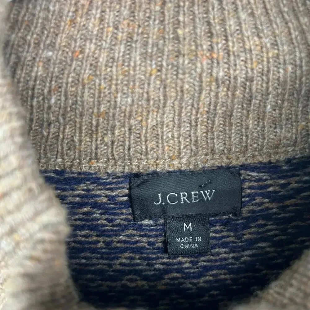 J crew men's 1/4 zip merino wool blend tan and navy sweater size M